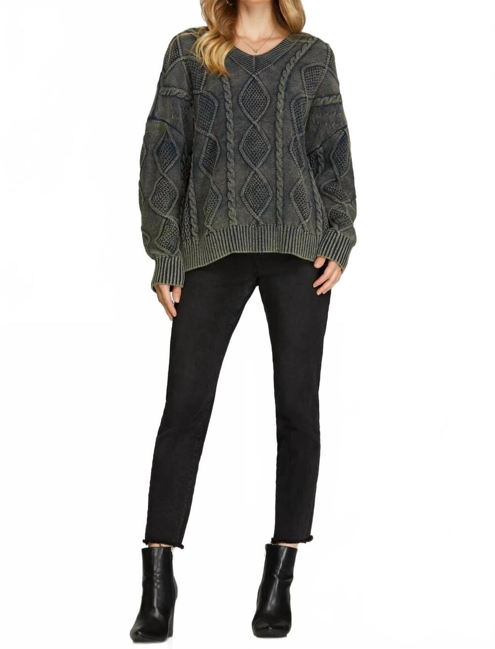 NEW SHE + SKY julie cotton cable knit fisherman sweater in teal